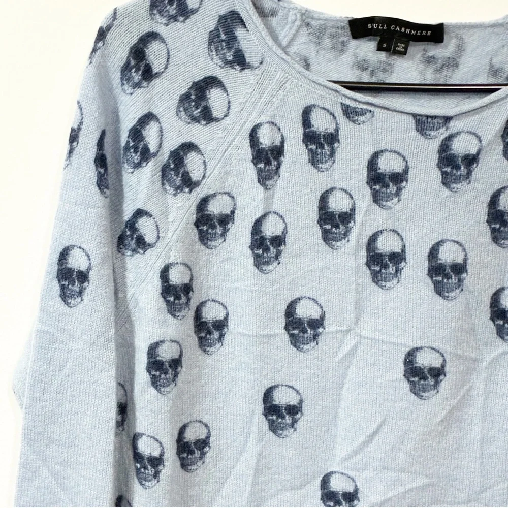 Skull Cashmere Alena Skull Pattern Sweater Light Blue Goth Emo‎ Size Small